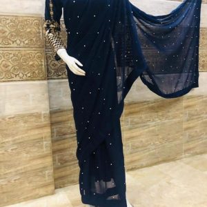 3 Pcs Women’s Stitched Chiffon Sequins Embroidered Saree