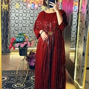 Moonlight Fabric Long Kaftan for Women with Bakkal & Attached Crepe Inner – Free Size Modest Maxi Kaftan Dress (54/55 Inches)