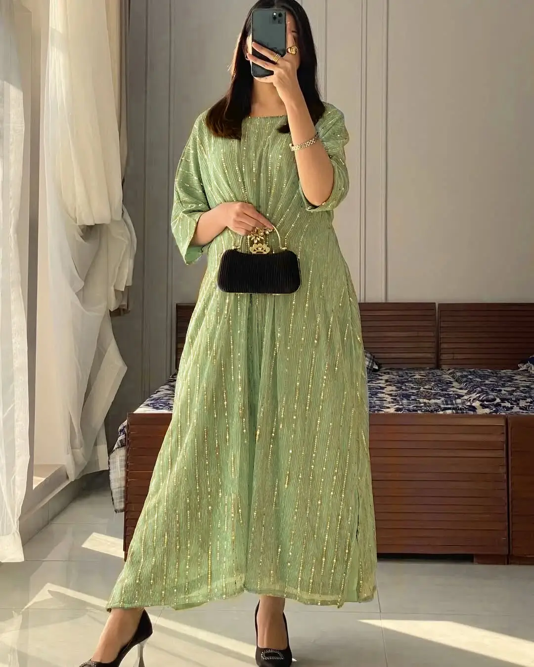 Moonlight Fabric Long Kaftan for Women with Bakkal & Attached Crepe Inner – Free Size Modest Maxi Kaftan Dress (54/55 Inches) 1 Moonlight Fabric Long Kaftan for Women with Bakkal & Attached Crepe Inner – Free Size Modest Maxi Kaftan Dress (54/55 Inches)