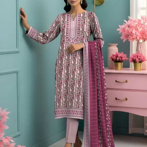 Pink Printed 3-Piece Lawn Suit for Women