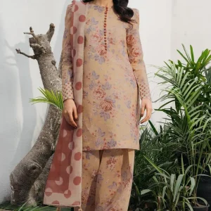 Beige Digital Print Lawn 3Pcs Set
