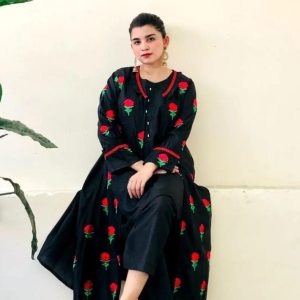 3 Pcs Women’s Stitched Katan Silk Embroidered Gown Suit