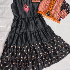 Shamoz Silk Eid Dress Set with Embroidery & Tassels