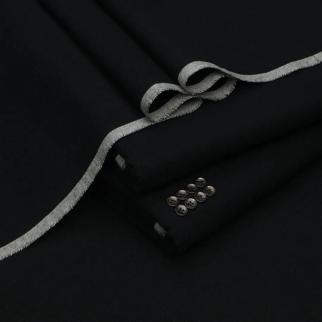 Men's Jet Black Unstitched Premium Khaddar Winter Suit - 7 Meters 1 Men's jet black unstitched khaddar winter suit 7 meters main view