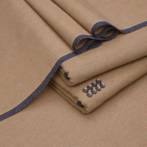 Men's camel brown unstitched khaddar winter suit with contrast trim 7 meters main view