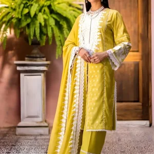Gul Ahmed lemon jacquard embroidered suit