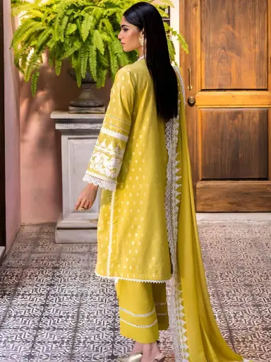 Gul Ahmed Lemon Jacquard Embroidered Suit with Embroidered Chiffon Dupatta 2 Gul Ahmed lemon jacquard suit back dyed jacquard