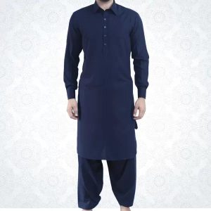 Men's wool kurta pyjama suit blue 4m unstitched winter fabric fold
