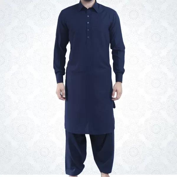 Men's Wool Kurta Pyjama Suit Blue 4m – Unstitched Winter Collection 1 Men's wool kurta pyjama suit blue 4m unstitched winter fabric fold