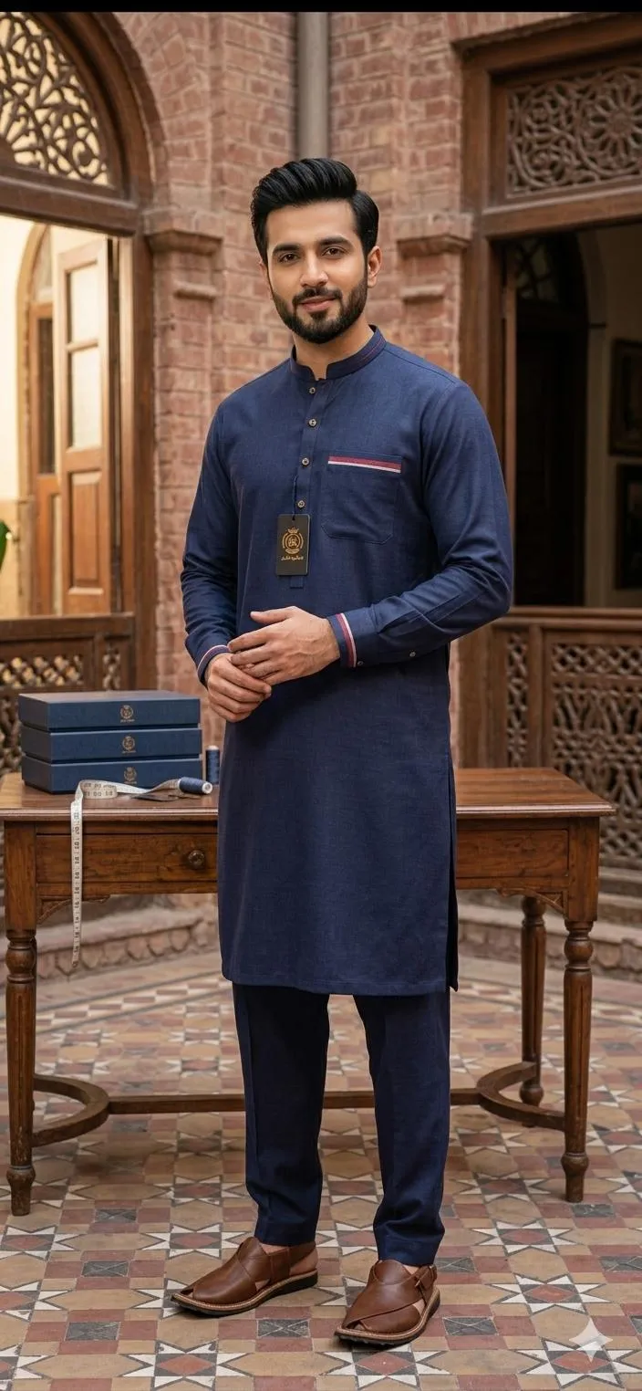Men's Plain Blue Khaddar Suit Unstitched (7 Meter) - Summer 1 Mens Blue Khaddar Suit Plain Summer