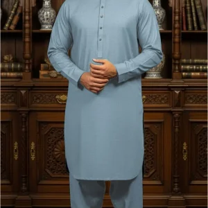 Men blue cotton kurta pyjama suit 4.5m unstitched fabric folded piece