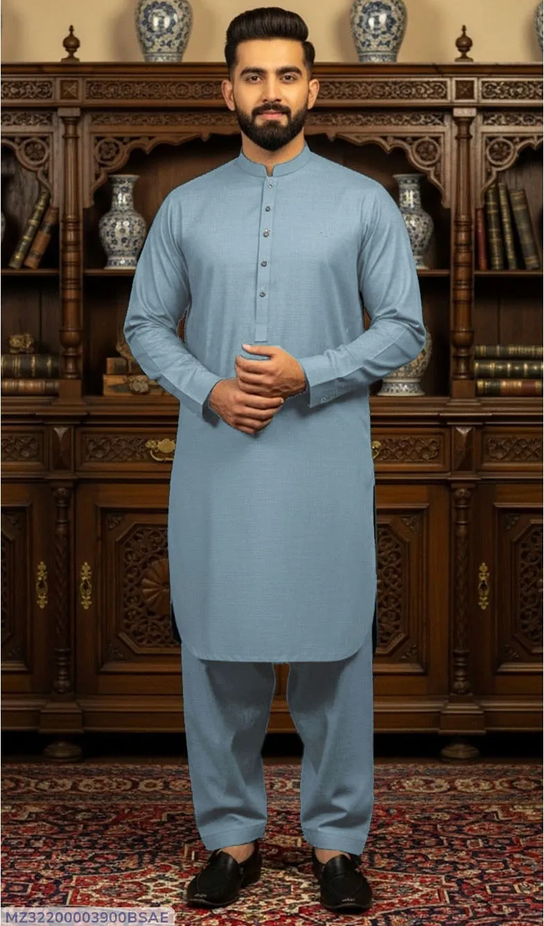 Men Blue Cotton Kurta Pyjama Suit 4.5m – Premium Unstitched Summer Collection 1 Men blue cotton kurta pyjama suit 4.5m unstitched fabric folded piece