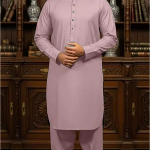 Purple cotton men's kurta pyjama suit 4.5m unstitched fabric folded piece