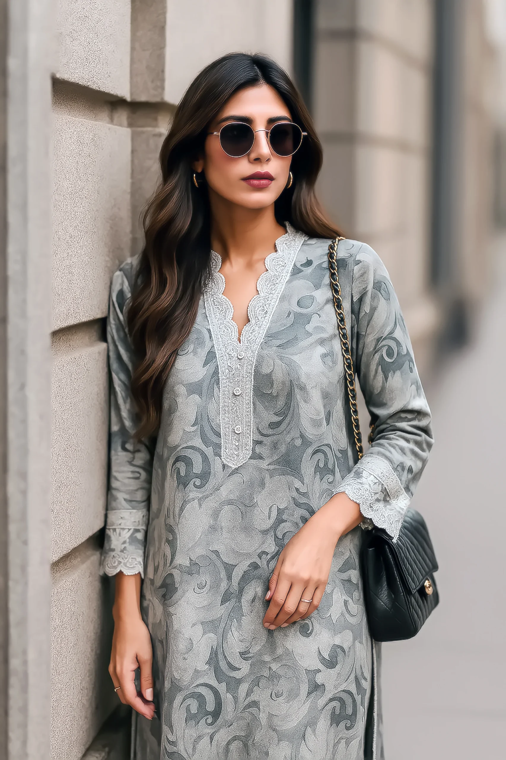 ANEELA’S Luxury Embroidered Lawn 3 Piece Unstitched Suit – Grey Floral Summer Collection 2 ANEELA’S Luxury Embroidered Lawn 3 Piece Unstitched Suit – Grey Floral Summer Collection - Image 2