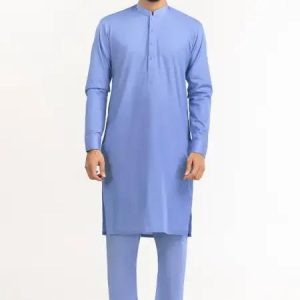 Men's unstitched wash and wear plain suit blue 4m fabric bundle with 8 buttons and brand bag tbm store pk