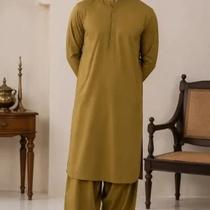 Men's unstitched wash and wear plain suit mustard 4m fabric folded piece tbm store pk