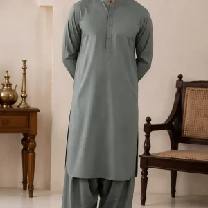 Men's unstitched wash and wear plain suit green 4m fabric folded piece tbm store pk