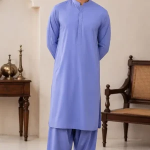 Men's unstitched wash and wear plain suit blue 4m fabric folded piece tbm store pk