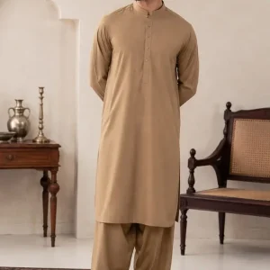 Men's unstitched wash and wear plain suit brown 4m fabric folded piece tbm store pk