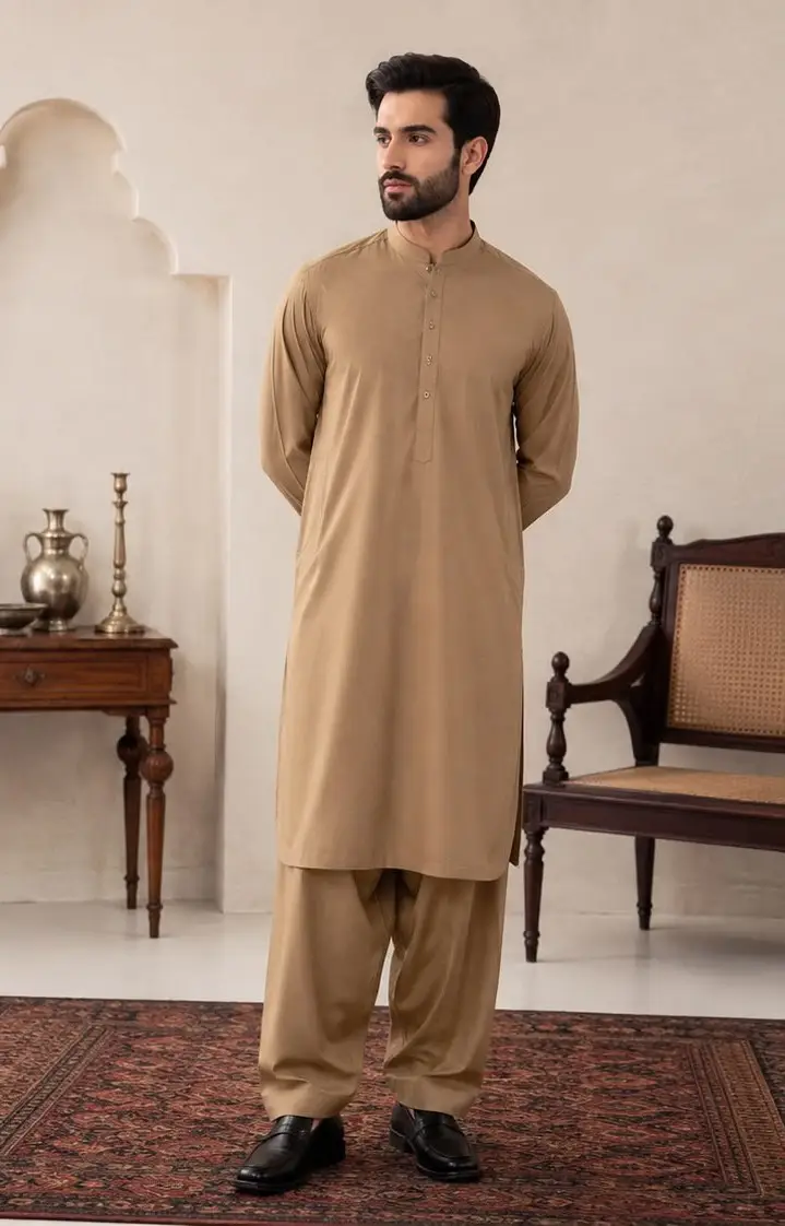 Men’s Unstitched Wash And Wear Plain Suit Brown 4m – All Season Collection 1 Men's unstitched wash and wear plain suit brown 4m fabric folded piece tbm store pk