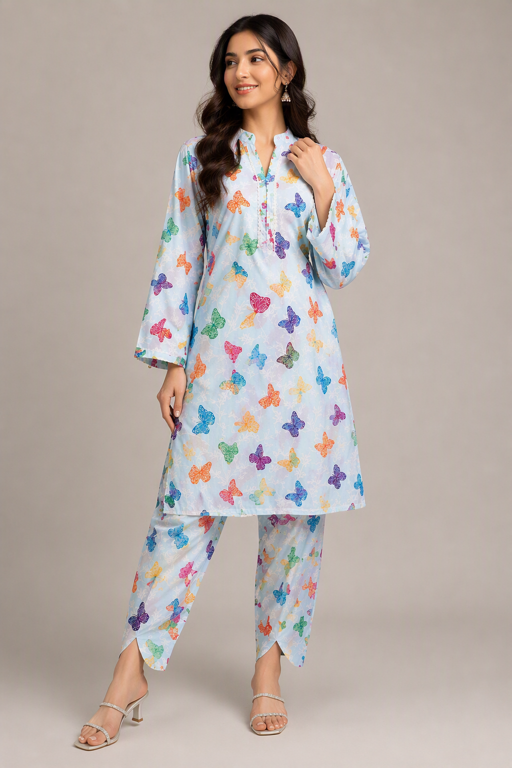 Digital Print Polo Cotton 2 Piece Suit for Girls – Butterfly Printed Shirt & Trouser Set | Soft Summer Casual & Party Wear Dress 1 Digital Print Polo Cotton 2 Piece Suit for Girls – Butterfly Printed Shirt & Trouser Set | Soft Summer Casual & Party Wear Dress