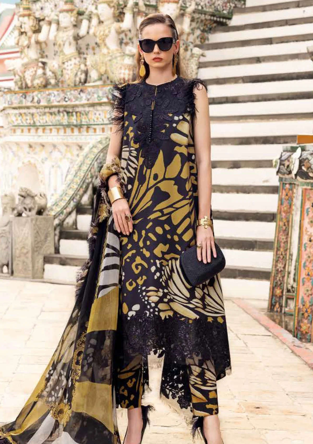 Maria B Printed Embroidered Lawn 3PC Unstitched Suit with Chiffon Dupatta – Black & Mustard 1 Maria B Printed Embroidered Lawn 3PC Unstitched Suit with Chiffon Dupatta – Black & Mustard