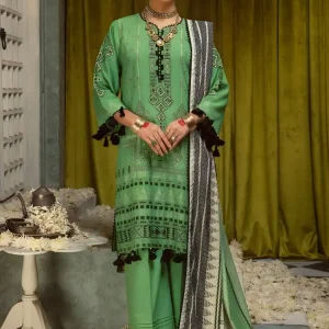 Gul Ahmed green jacquard suit