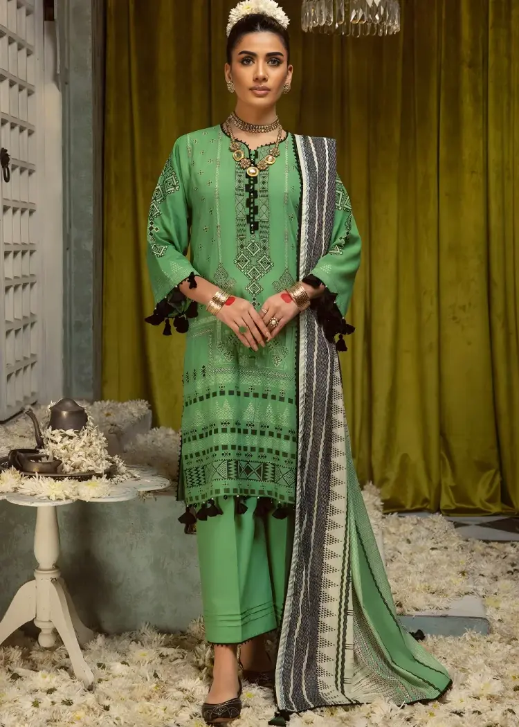 Gul Ahmed Green Jacquard 3-Piece Unstitched Suit with Printed Leno Dupatta 1 Gul Ahmed green jacquard suit
