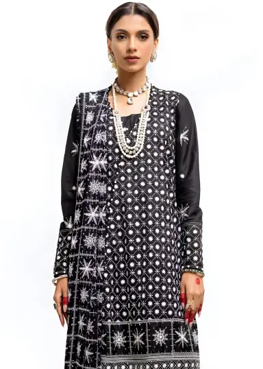 Gul Ahmed Charcoal Embroidered Lawn 3-Piece Suit with Chiffon Dupatta 3 Gul Ahmed embroidered women's lawn suit in charcoal