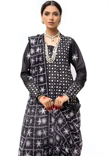 Gul Ahmed Charcoal Embroidered Lawn 3-Piece Suit with Chiffon Dupatta 5 Gul Ahmed charcoal unstitched 3-piece women's suit