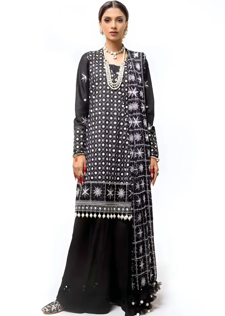 Gul Ahmed Charcoal Embroidered Lawn 3-Piece Suit with Chiffon Dupatta 1 Gul Ahmed embroidered lawn suit