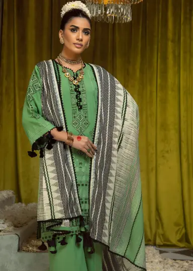 Gul Ahmed Green Jacquard 3-Piece Unstitched Suit with Printed Leno Dupatta 2 Green Gul Ahmed jacquard shirt with printed dupatta