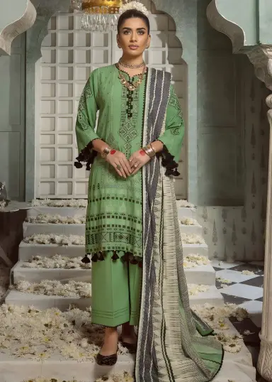 Gul Ahmed Green Jacquard 3-Piece Unstitched Suit with Printed Leno Dupatta 3 Gul Ahmed Green Jacquard 3-Piece Unstitched Suit with Printed Leno Dupatta - Image 3
