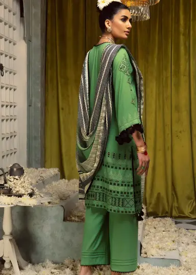 Gul Ahmed Green Jacquard 3-Piece Unstitched Suit with Printed Leno Dupatta 4 Green jacquard shirt fabric from Gul Ahmed suit