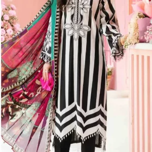 Unstitched Lawn Printed 3Pc With Ready To Wear Embroidered Dupatta And Organza Patches Premium Quality Fabric Elegant Practical Choice Casual Semi Formal