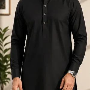 Men's unstitched wash and wear plain suit black 4m fabric bundle with brand tag and bag tbm store pk