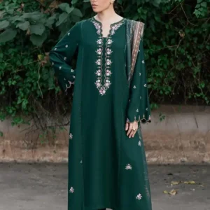 Women's Green 3 Piece Unstitched Embroidered Lawn Suit with Digital Print Diamond Dupatta